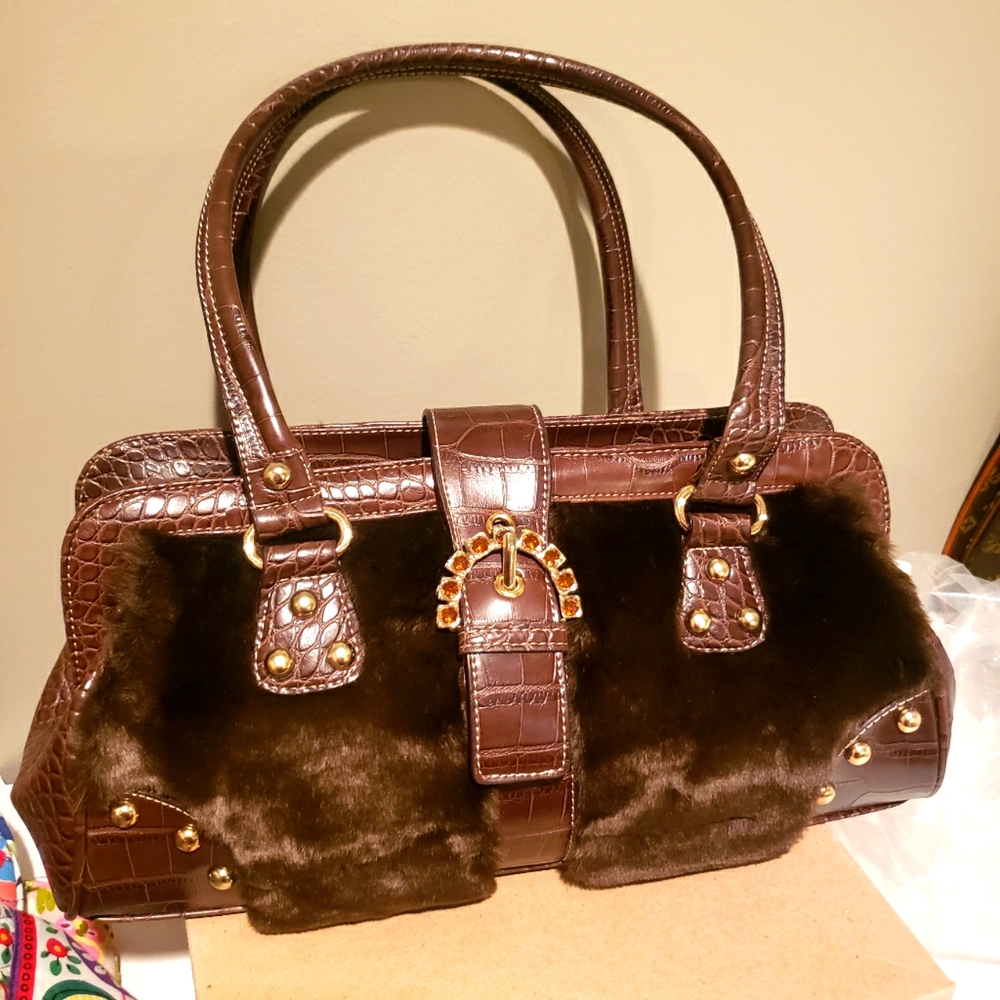 Kathy Van Zeeland Fur in Chocolate handbag